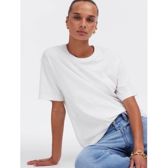 Madewell NWT Eyelet White Cotton Relaxed Oversized Short Sleeve T-Shirt, Size XL - Picture 5 of 9
